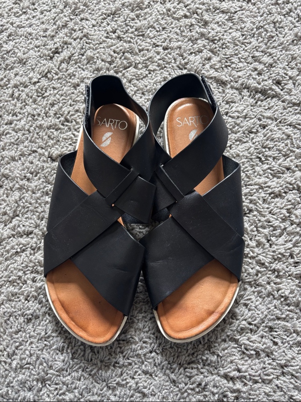 Franco Sarto Black Leather Crisscross Slingback Sandals - Picture 2 of 12